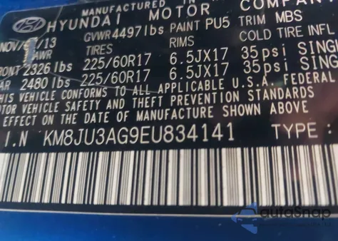 2014 Hyundai Tucson Se from USA, damaged, VIN KM8JU3AG9EU834141